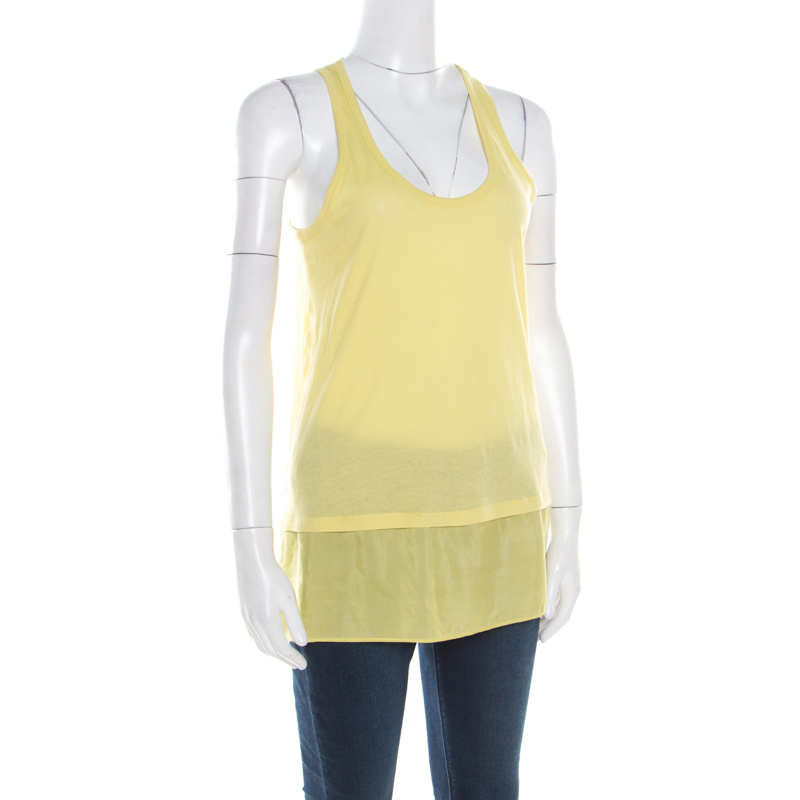 

Joseph Yellow Cotton and Silk Cutout Back Detail Debardeur Tank Top