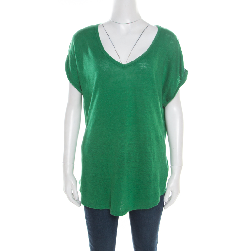Pre Owned Joseph Green Linen V-Neck Belted Top L