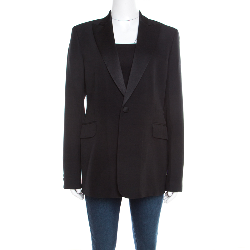 Joseph Black Wool Satin Lapel One Button Phillipe Couture Blazer L