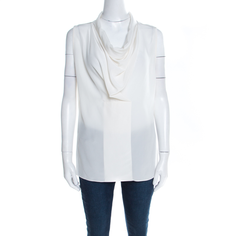 مملوكة مسبقًا بلوزة جوزيف ميلتون حرير أوف وايت رقبة قلنسوة بلا أكمام M