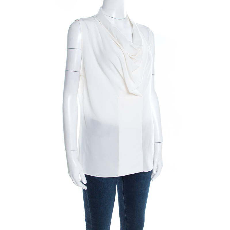 

Joseph Off White Silk Cowl Neck Sleeveless Milton Blouse