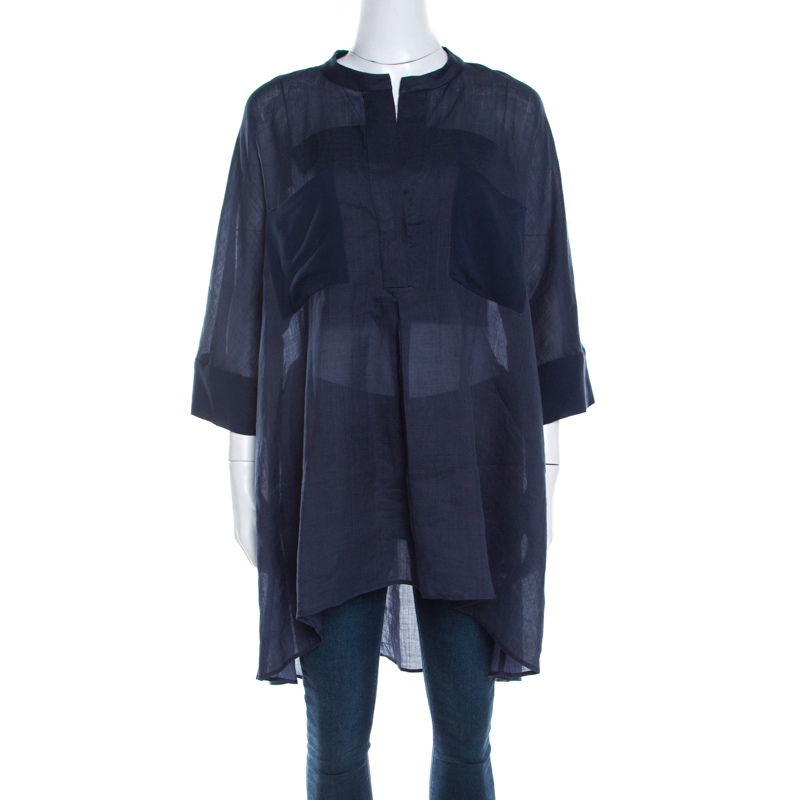 Pre Owned بلوزة تونيك جوزيف جورجيت هيثر رامي فوال شفاف أزرق داكن M