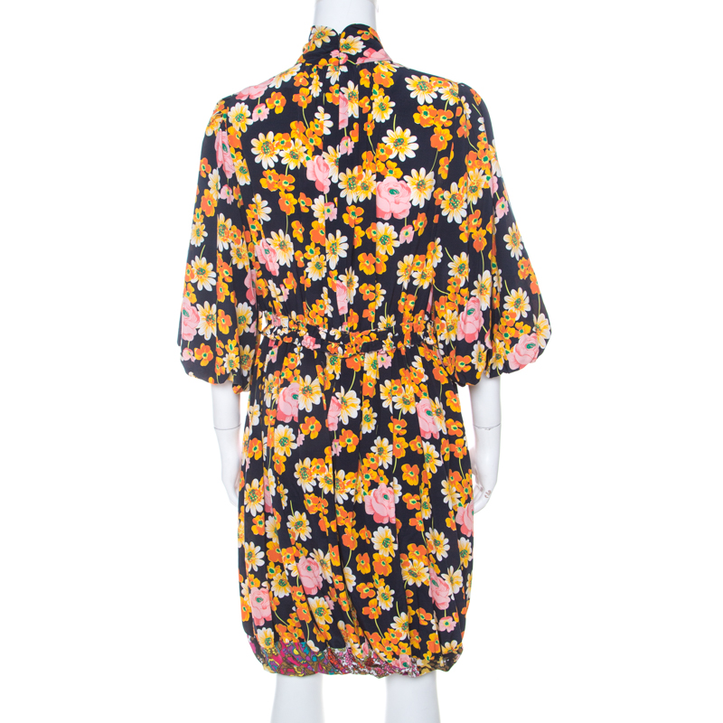 Pre-owned Joseph Field Owen Floral Silk Dress S In Multicolor