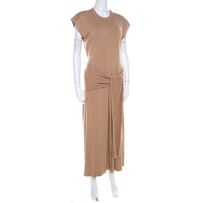 

Joseph Sand Brown Rib Knit Cut Out Detail Tie Up Tipi Dress