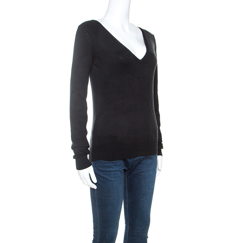 

Joseph Black Silk Blend Knit Long Sleeve V-Neck Top