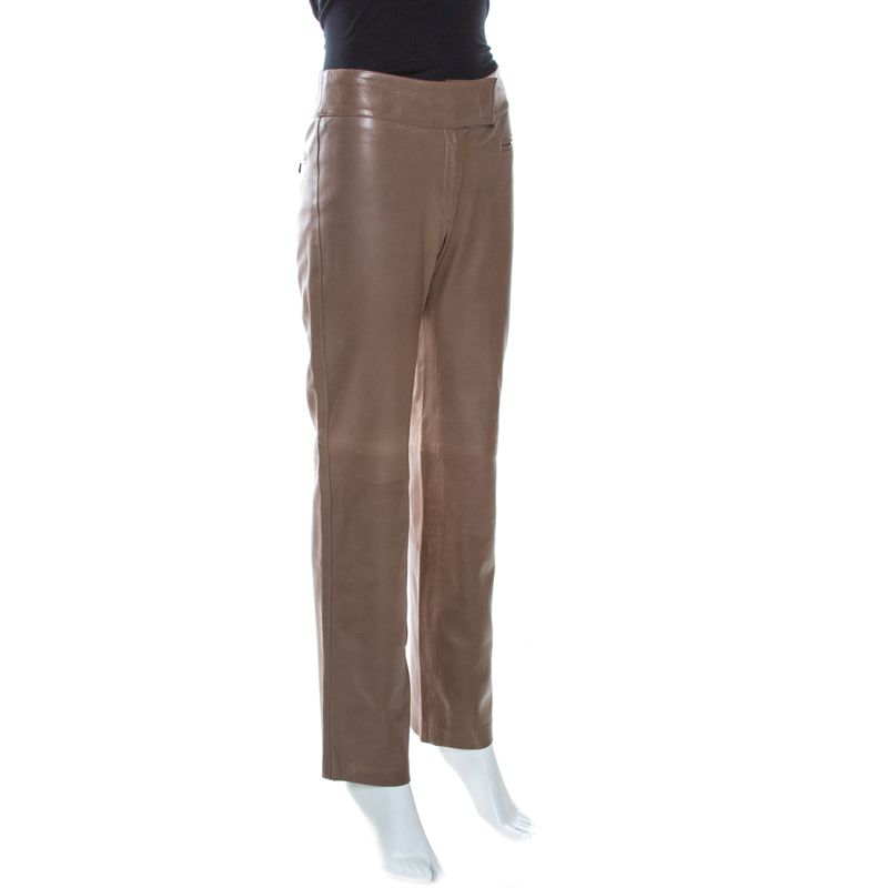 

Joseph Brown Leather Straight Fit Pants