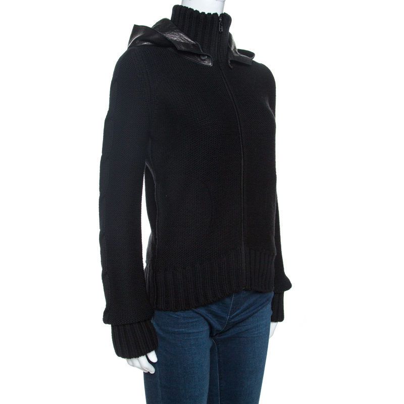 

Joseph Black Cable Knit Detachable Hood Detail Zip Front Sweater