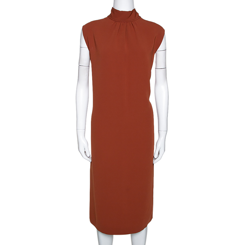 Pre Owned Joseph Rust Brown Sleeveless Stretch Flou Bella Shift Dress L