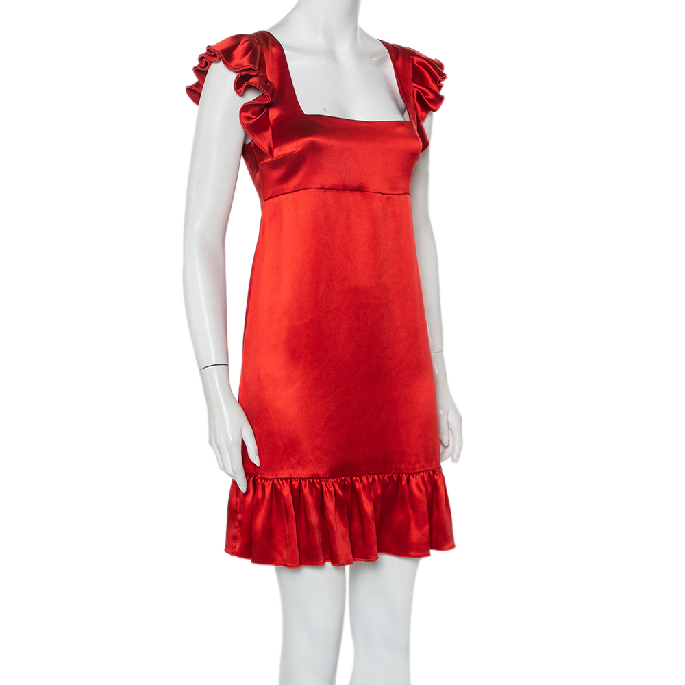 

Joseph Red Silk Satin Ruffle Detail Sleeveless Bamako Dress