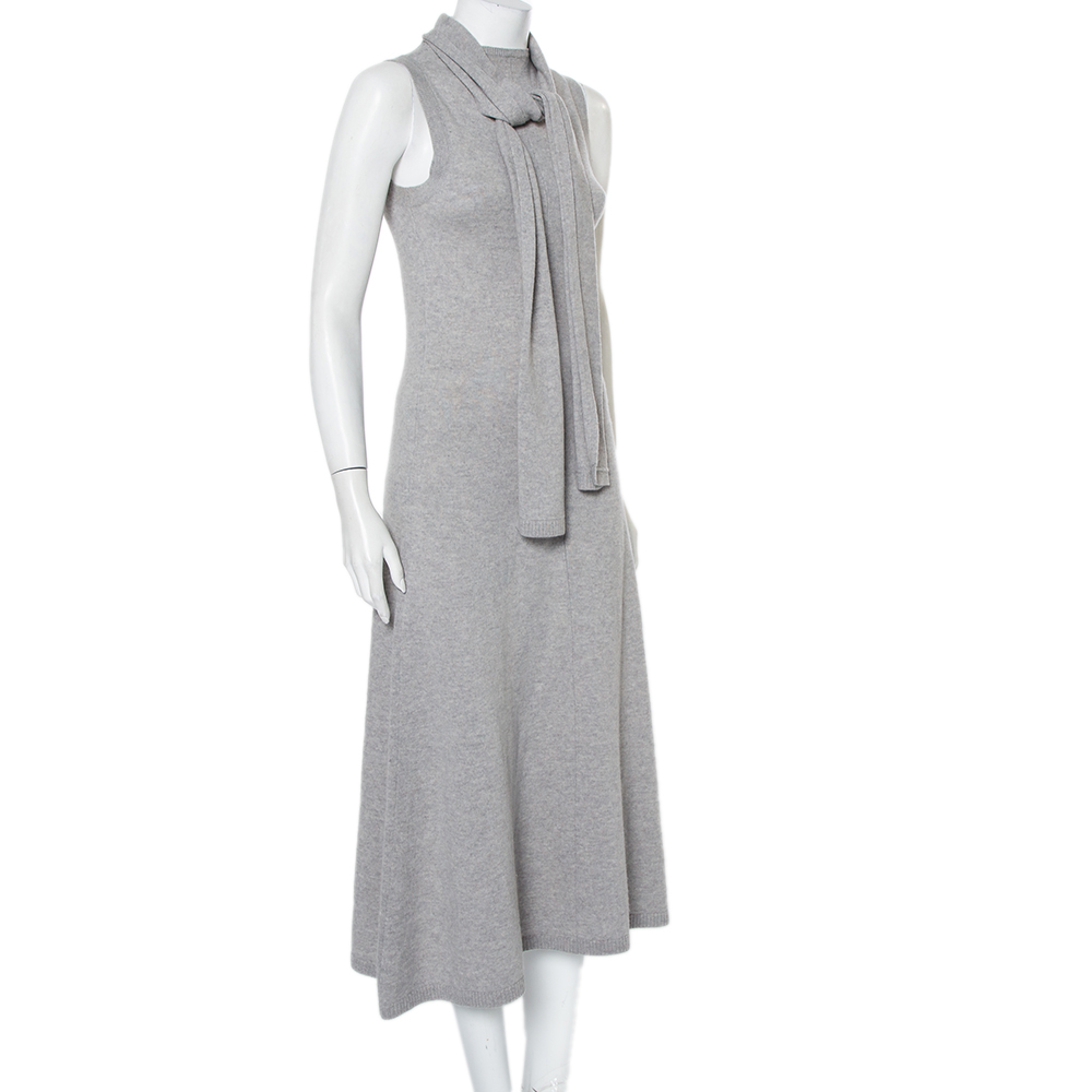 

Joseph Grey Wool Neck Tie Detail Sleeveless Maxi Dress