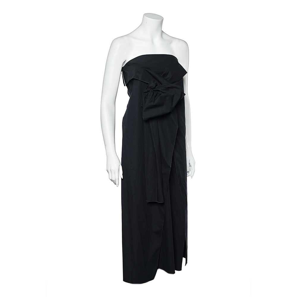 

Joseph Black Cotton Tie Detail Strapless Midi Dress