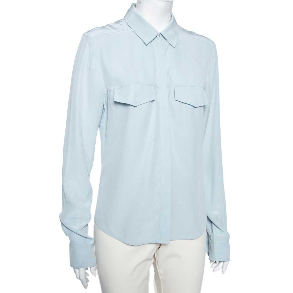 

Joseph Light Blue Silk Button Front Shirt