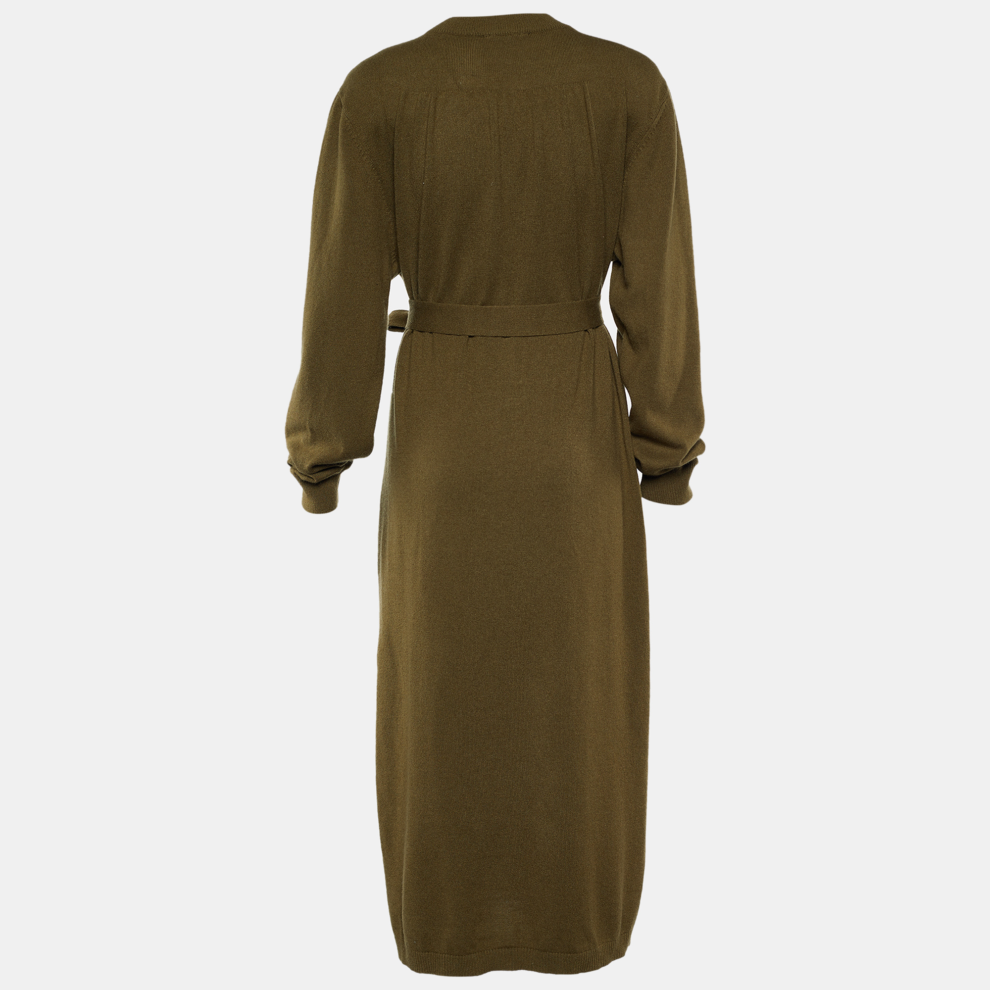 

Joseph Khaki Green Mongolian Cashmere Knit Belted Eliza Dress