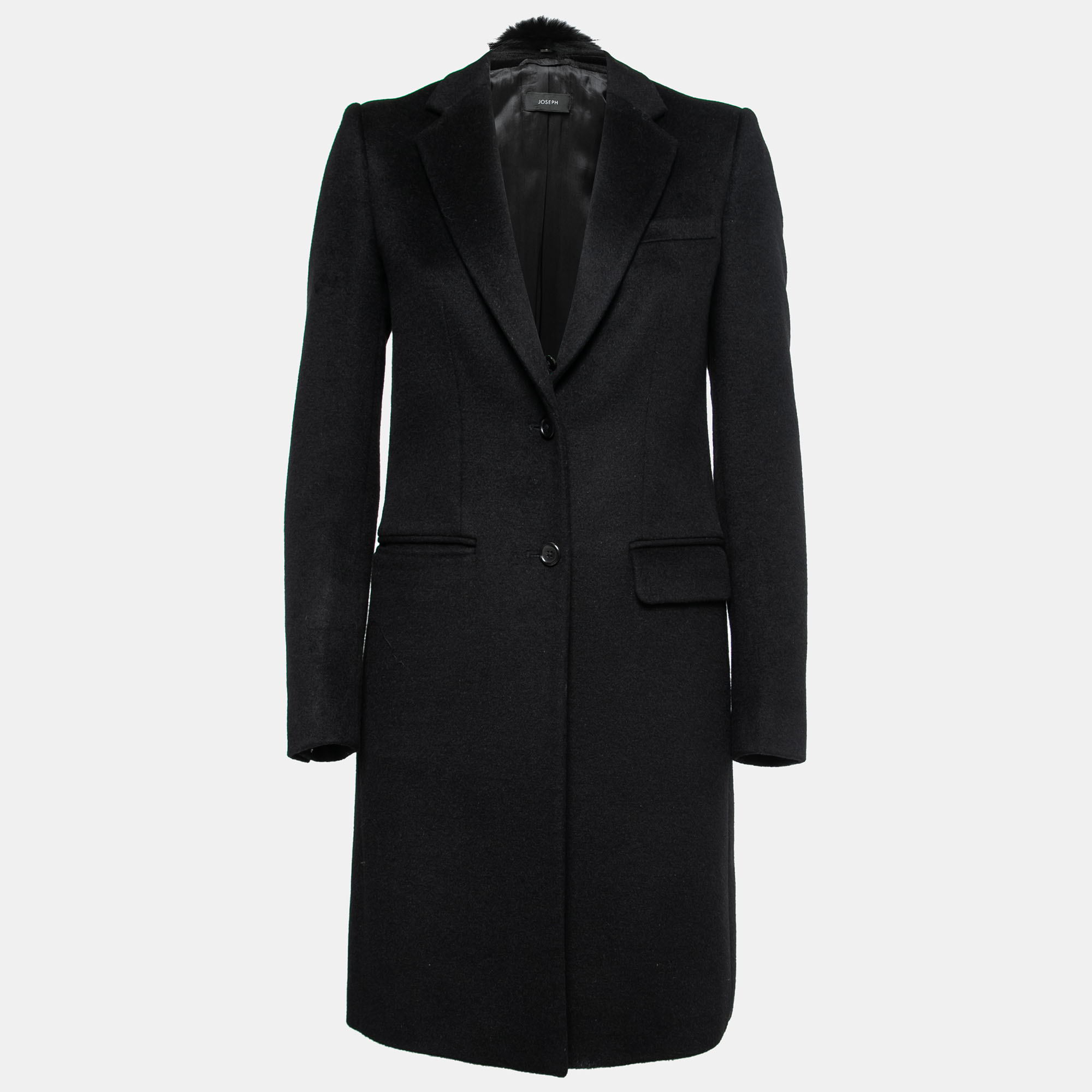 

Joseph Black Wool Detachable Fur Collar Mid-Length Coat
