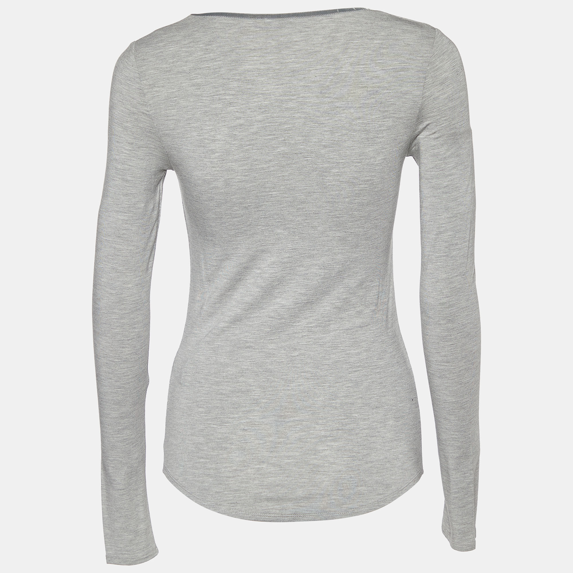 

Joseph Grey Stretch Knit Velvet Trim Long Sleeve Top