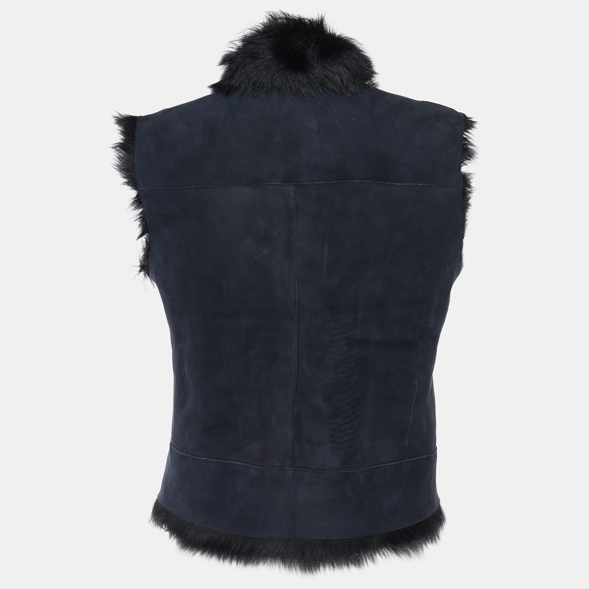 

Joseph Vintage Navy Blue Leather & Fur Lined Sleeveless Jacket