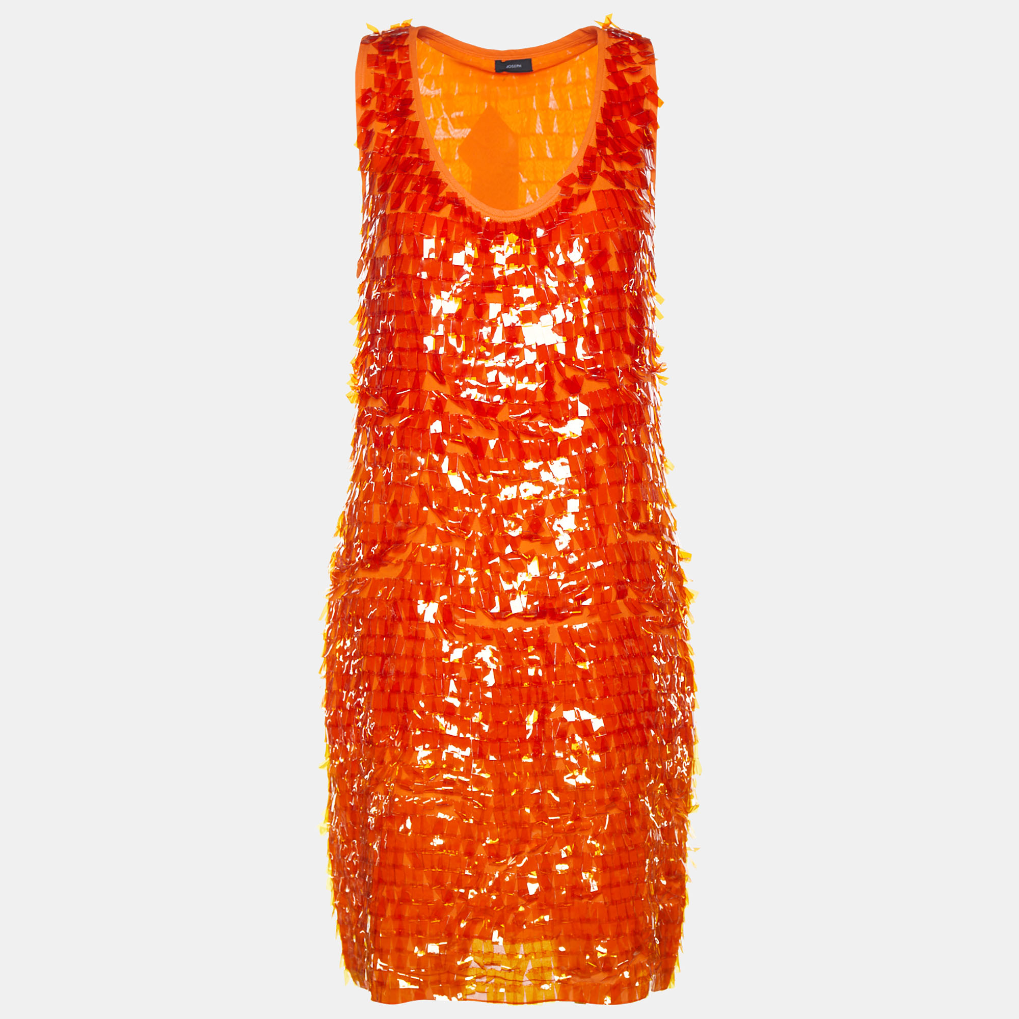 Pre-owned Joseph Orange Embellished Georgette Silk Sleeveless Shift Dress