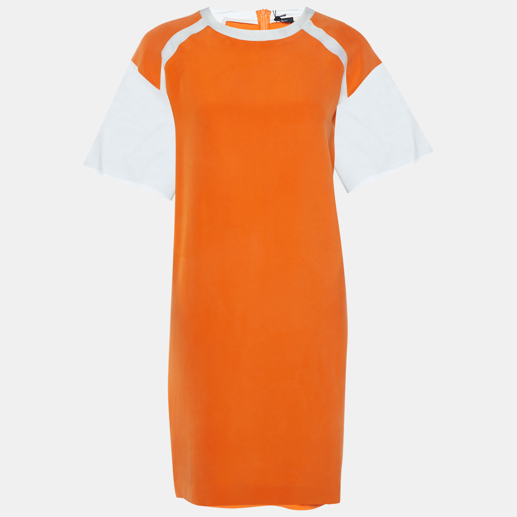 Pre-owned Joseph Orange Silk & Organza Detail Shift Dress S