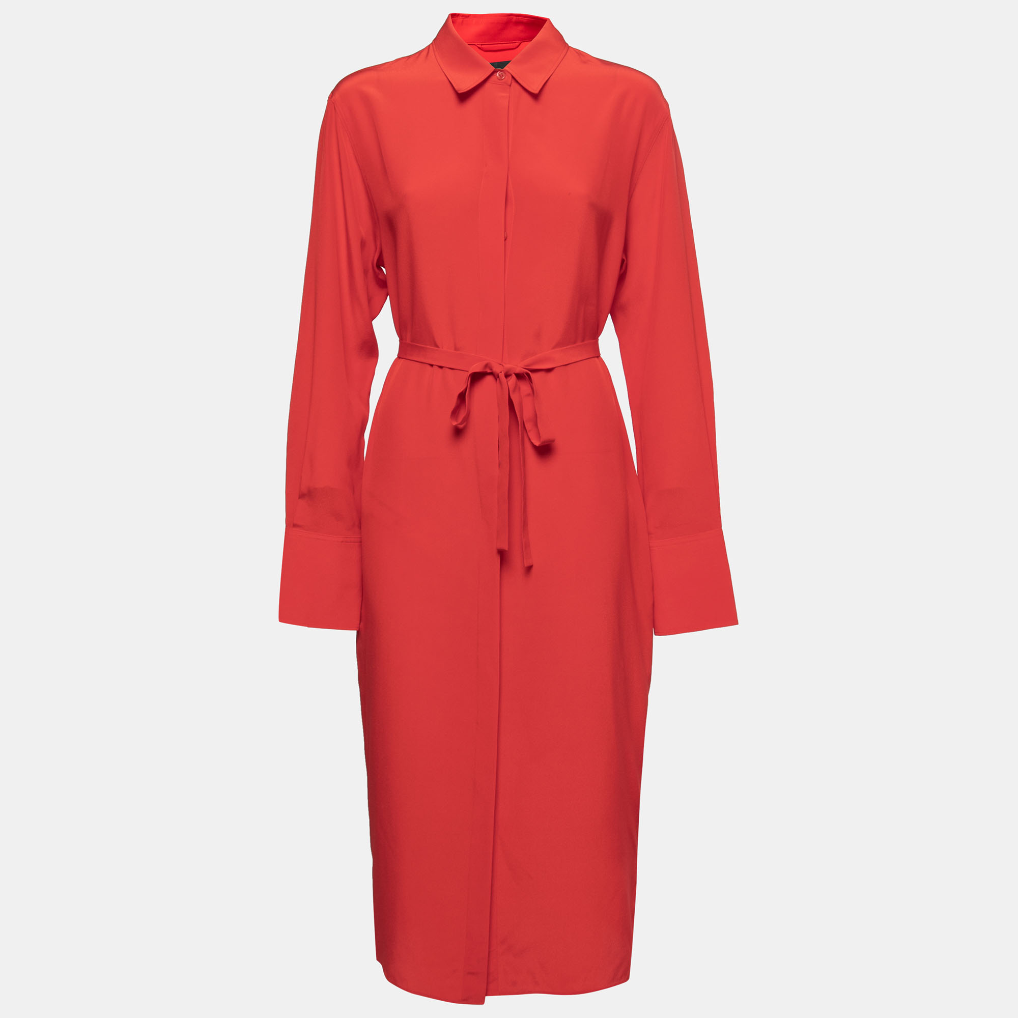 Pre Owned Joseph Red Silk Dold Shirt Dress M