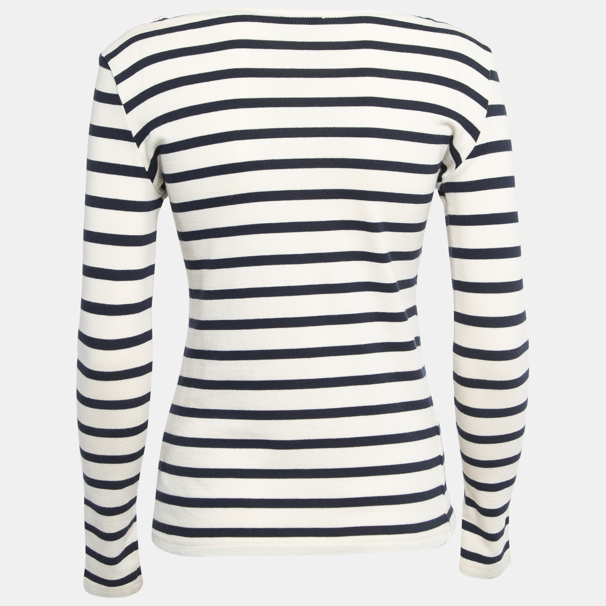 

Joseph Cream/Navy Blue Striped Cotton Lace Trimmed Full Sleeve T-Shirt