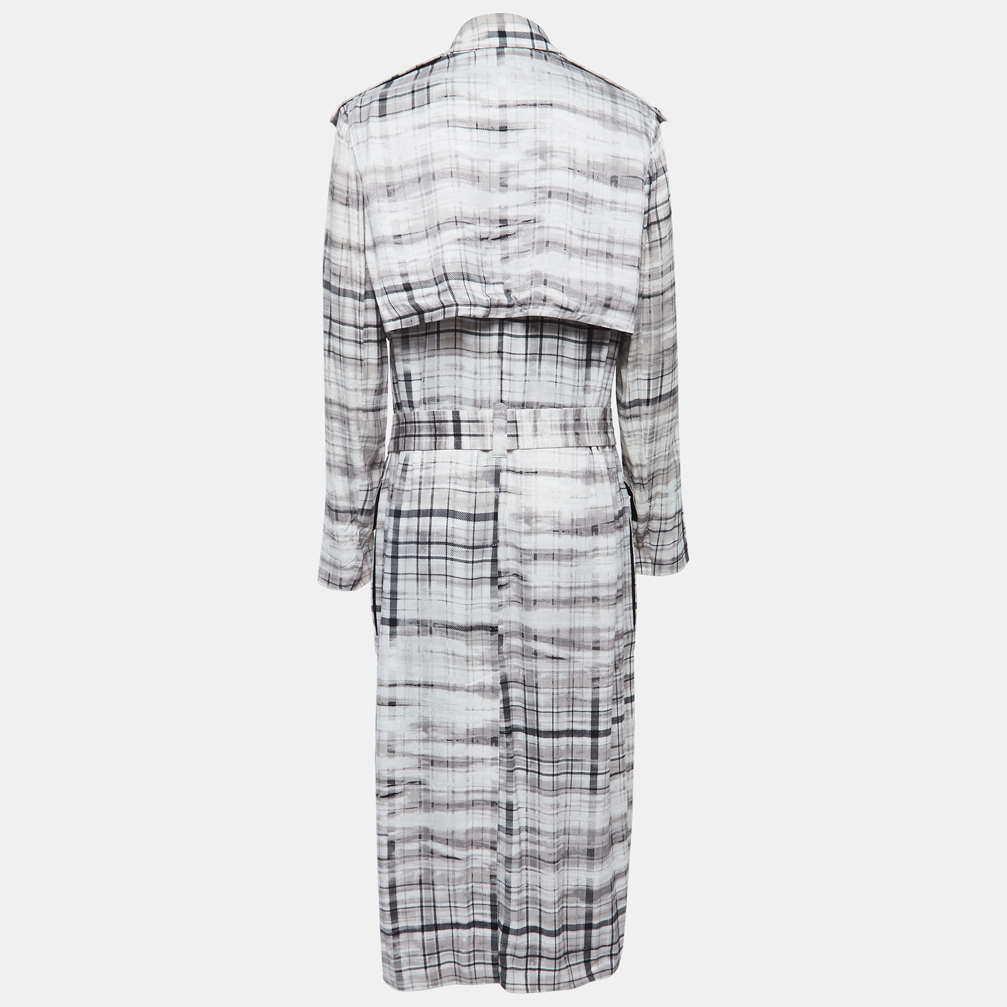 

Joseph Grey Plaid Crepe Button Front Belted Midi Shirt Dress