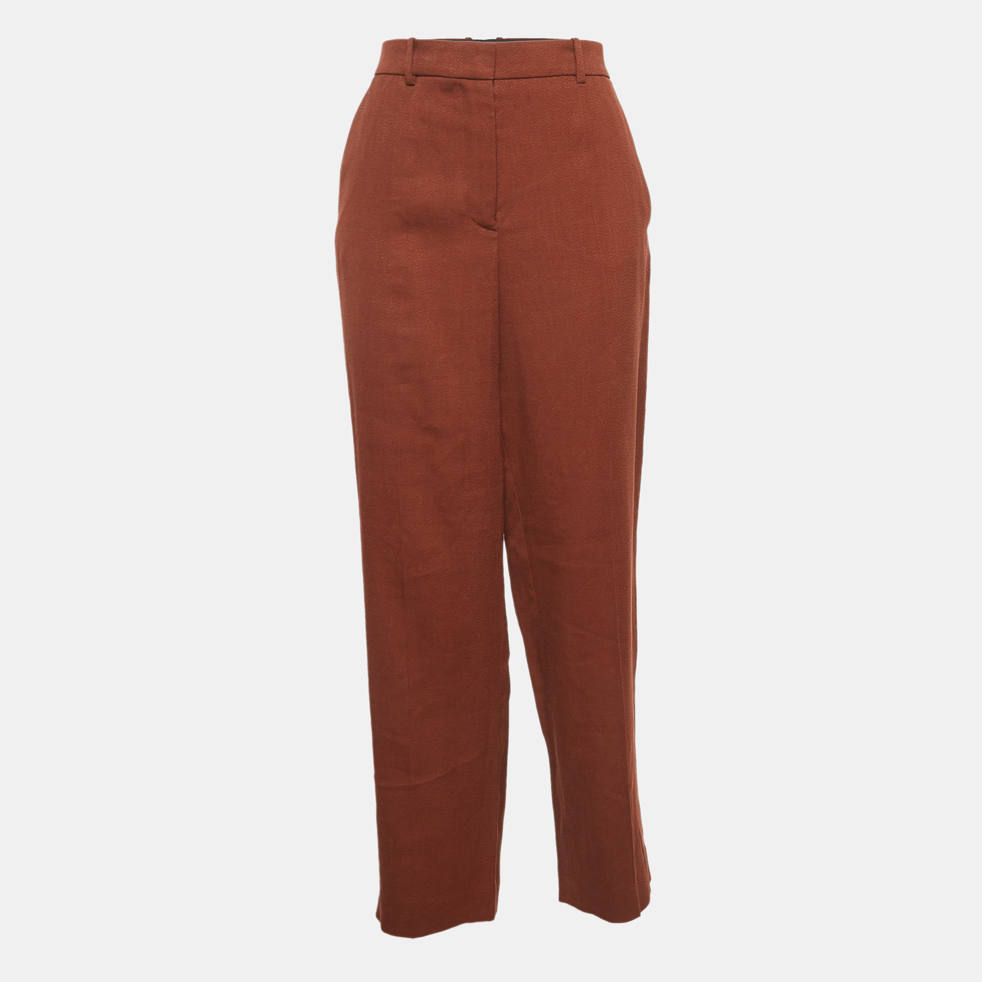 Pre-owned Joseph Brown Crepe Linen Trina Straight Fit Pants M