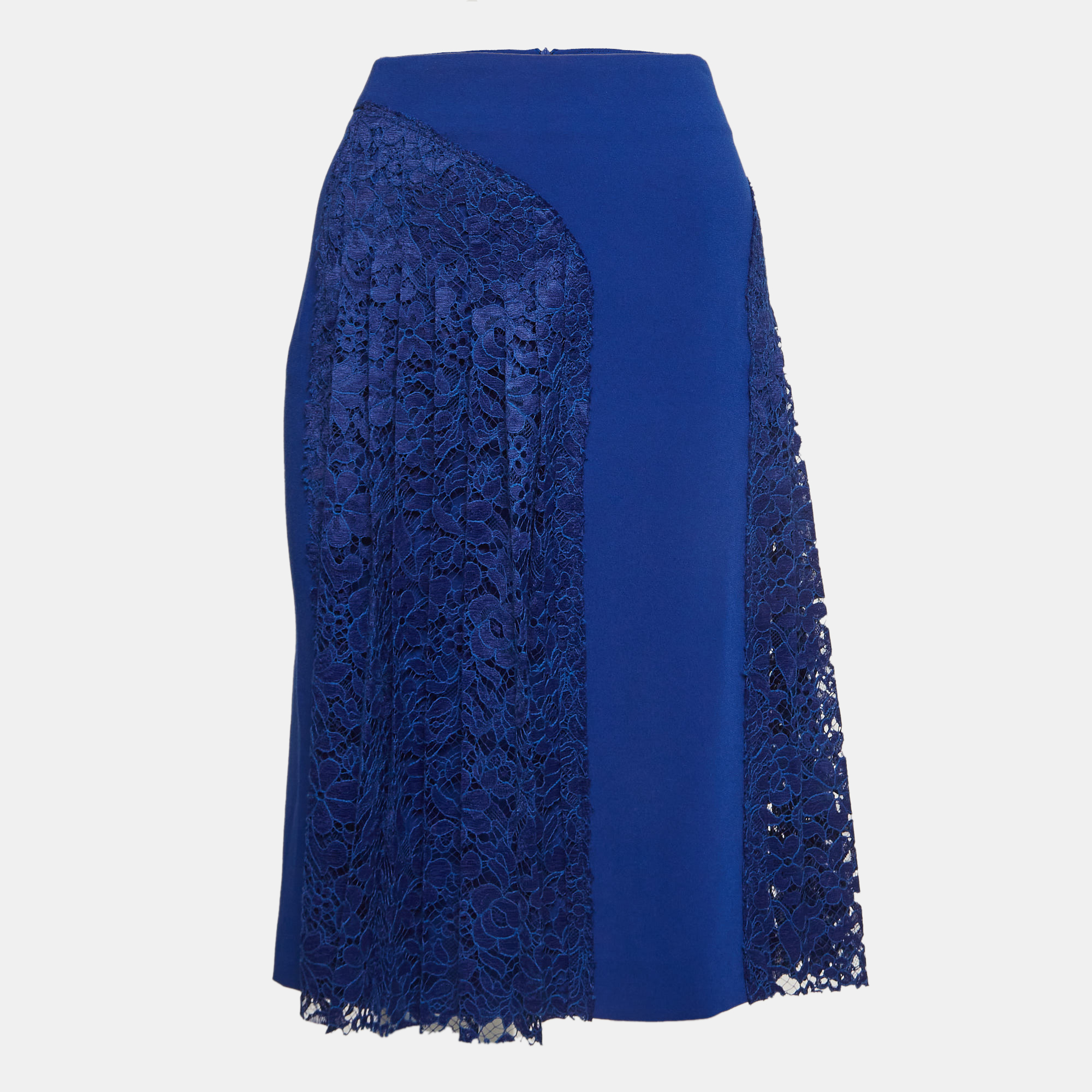 Pre-owned Joseph Blue Pleated Lace And Stretch Crepe Pencil Skirt M