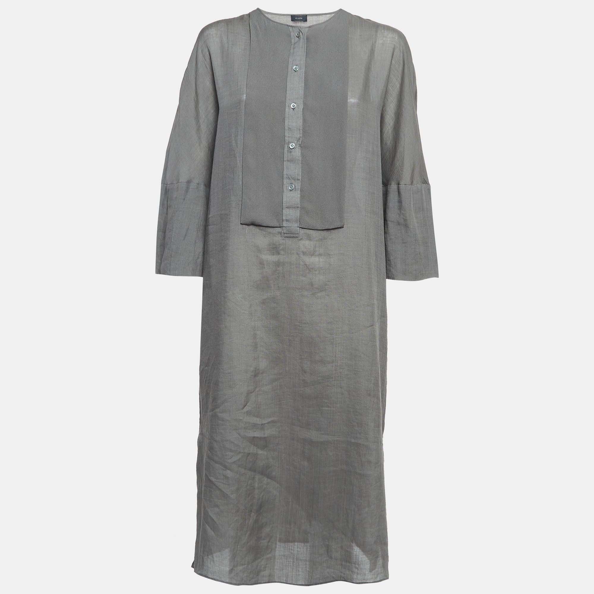

Joseph Grey Ramie Long Sleeve Buttoned Midi Dress L