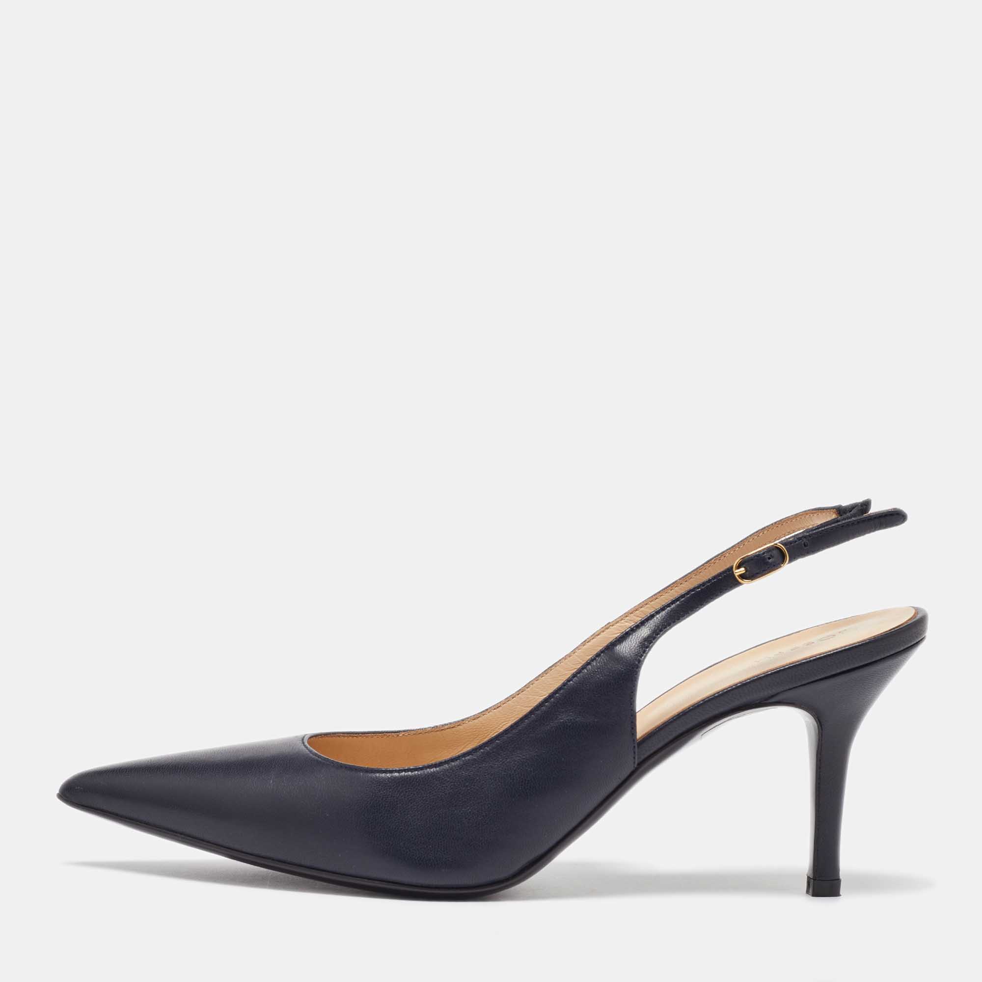 

Joseph Navy Blue Leather Pointed Toe Slingback Pumps Size