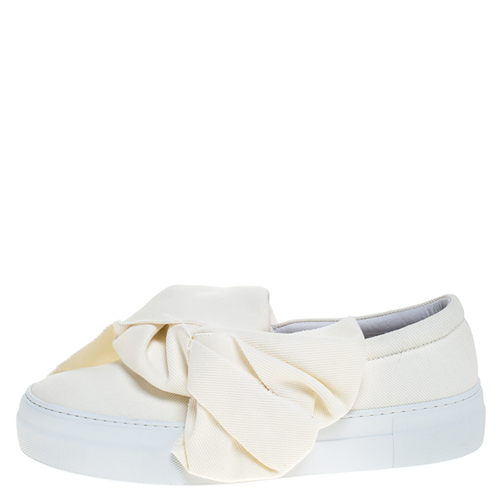 

Joshua Sanders Off-white Canvas Bow Slip On Sneakers Size