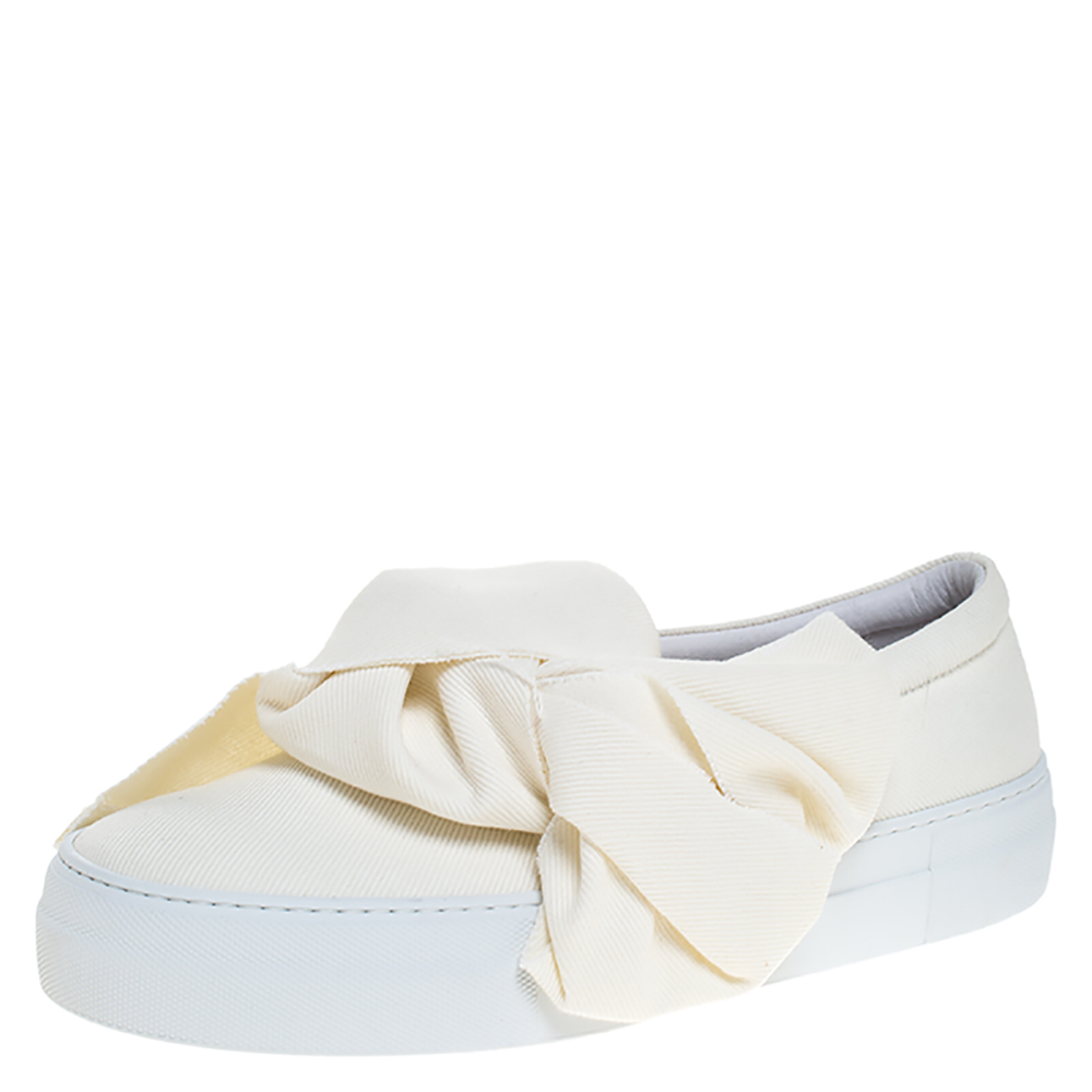 Joshua Sanders Off-white Canvas Bow Slip On Sneakers Size 38