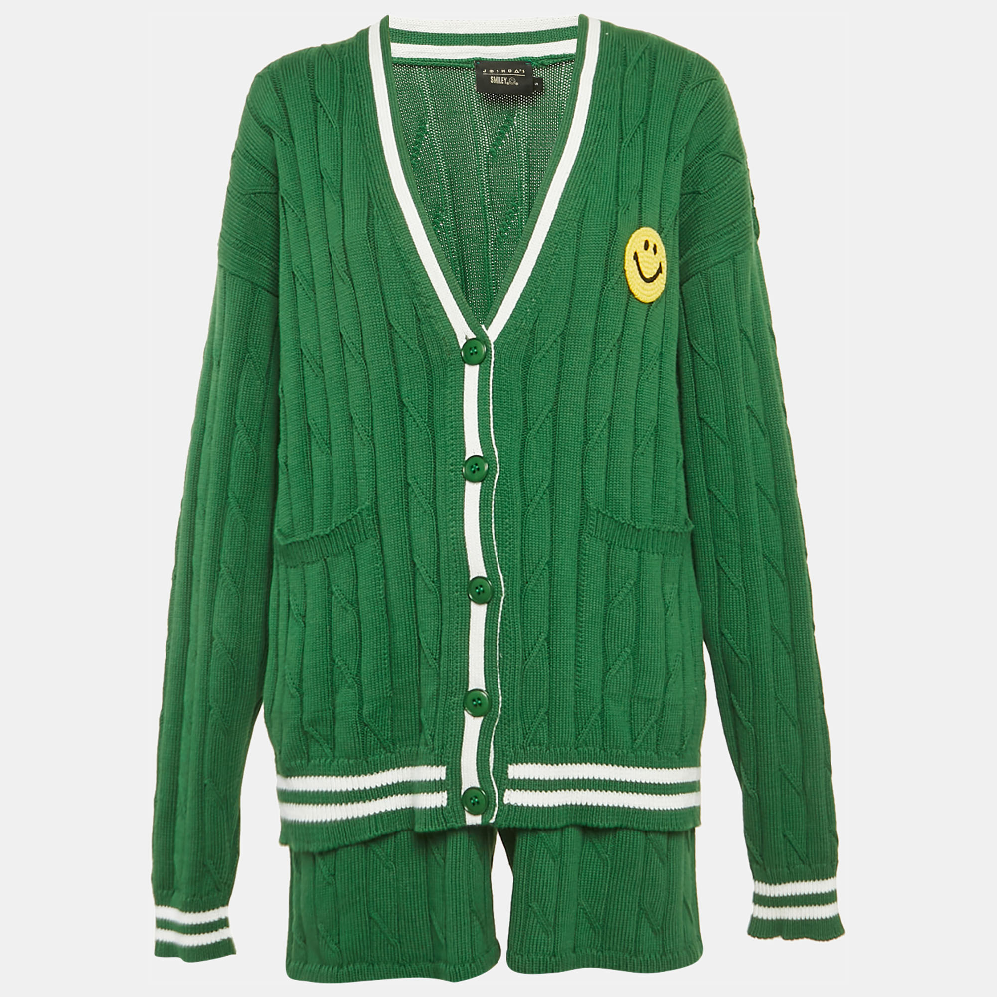 Pre-owned Joshua Sanders X Smiley Green Cable Knit Cardigan And Shorts Set S