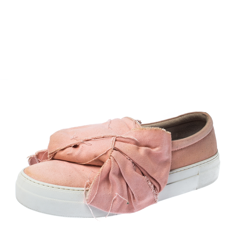 

Joshua Sanders Light Pink Canvas Bow Slip On Sneakers Size