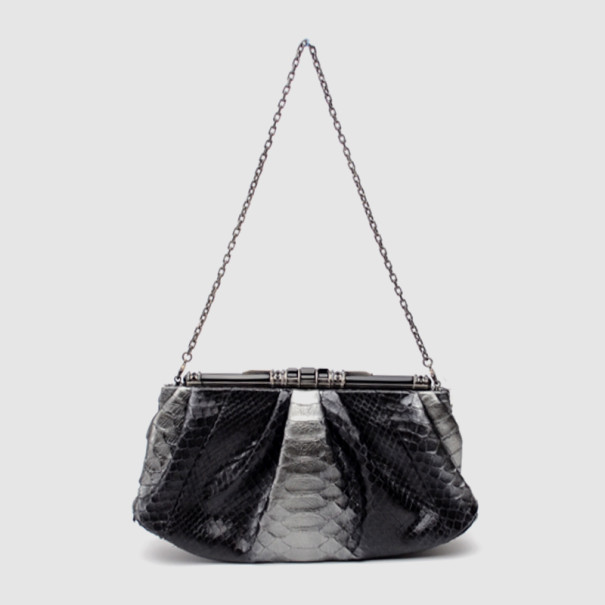 Judith Leiber Silver Constance Python Clutch