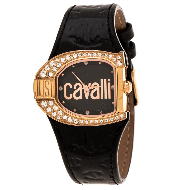 مملوكة مسبقًا Just Cavalli Black Rose Gold Plated Stainless Steel JC Logo 2H 7251160725 Women's Wristwatch 35 mm