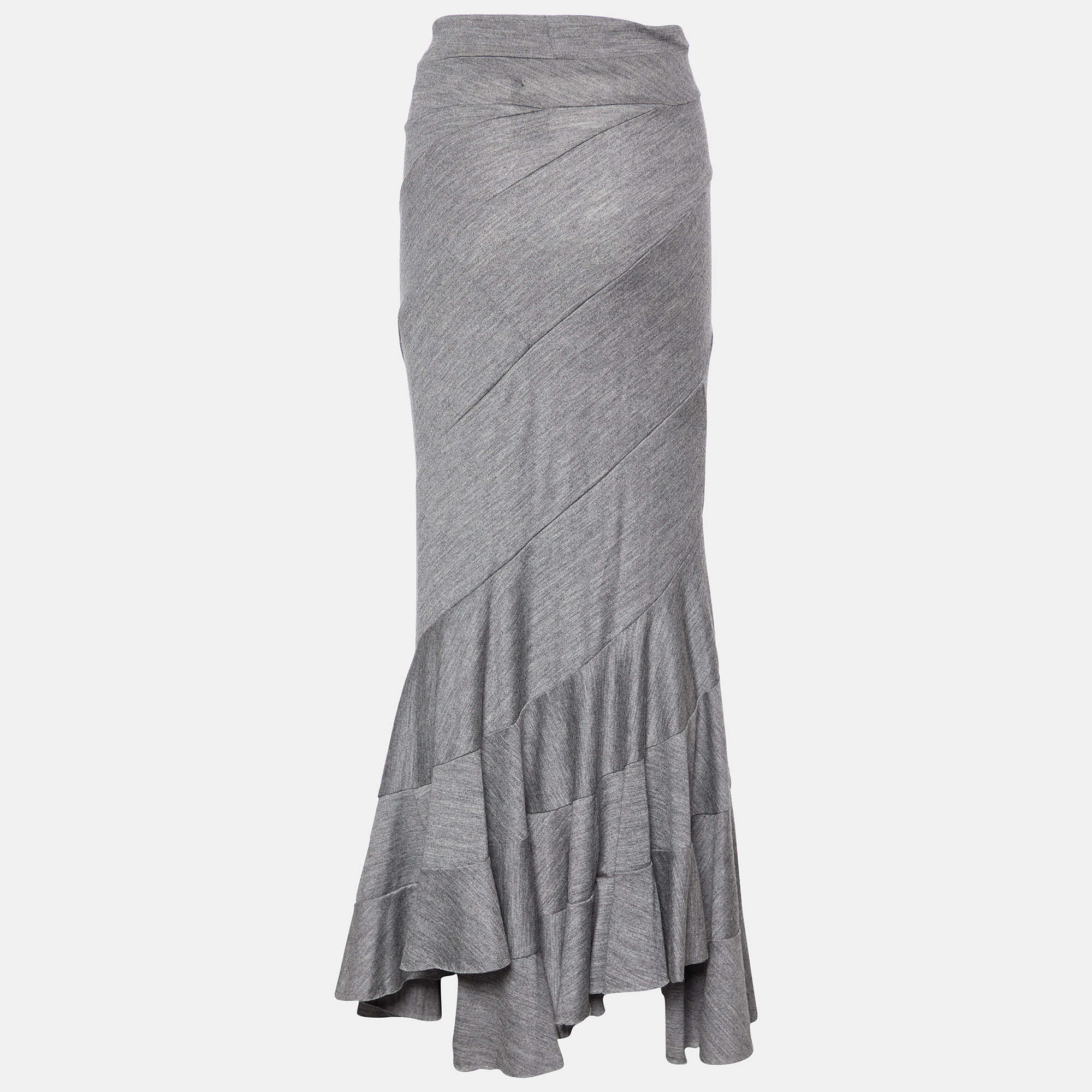 

Junya Watanabe Comme des Garcons Grey Wool Asymmetric Maxi Skirt L