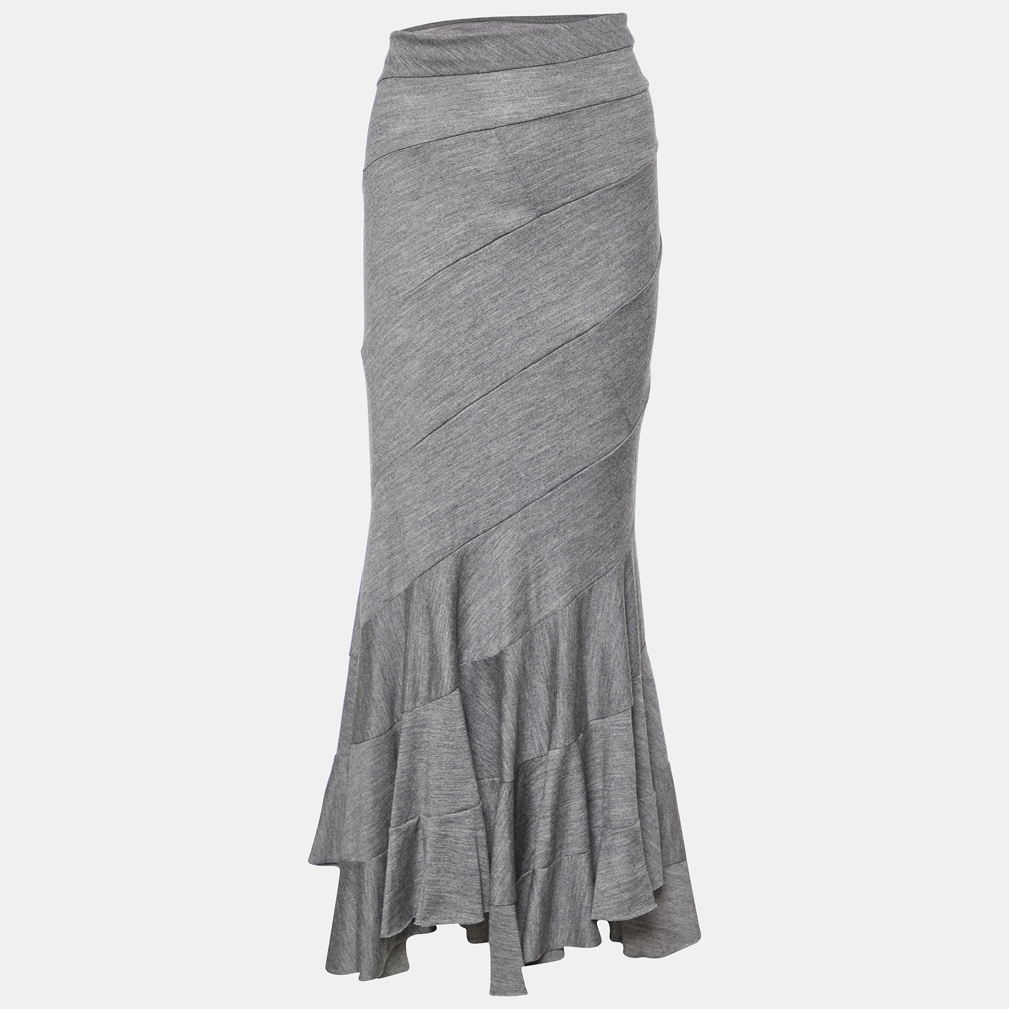 Pre-owned Junya Watanabe Comme Des Garcon Man Junya Watanabe Comme Des Garcon Grey Wool Asymmetric Maxi Skirt L