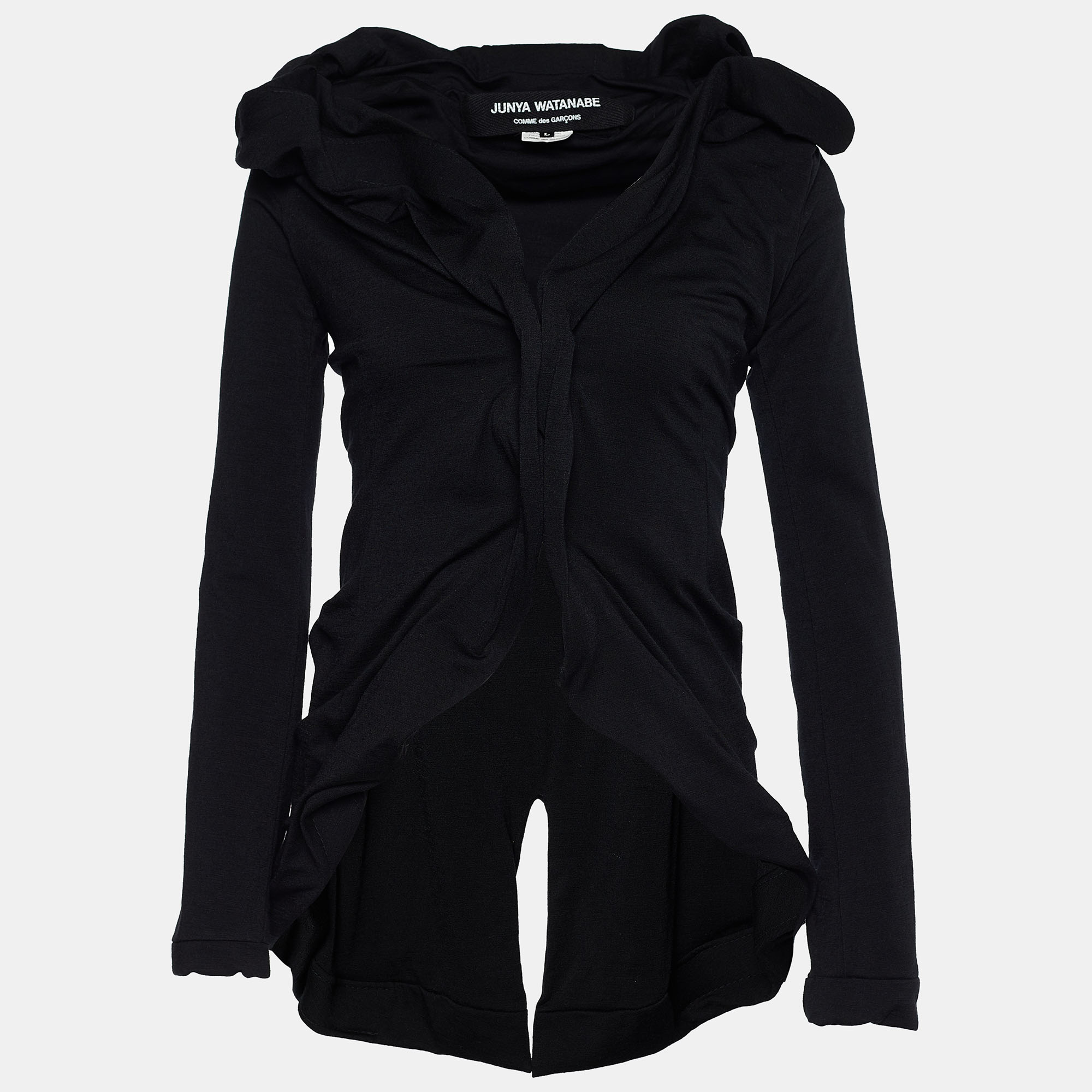 Junya Watanabe Comme des Garcons Black Knit Button Front Top L
