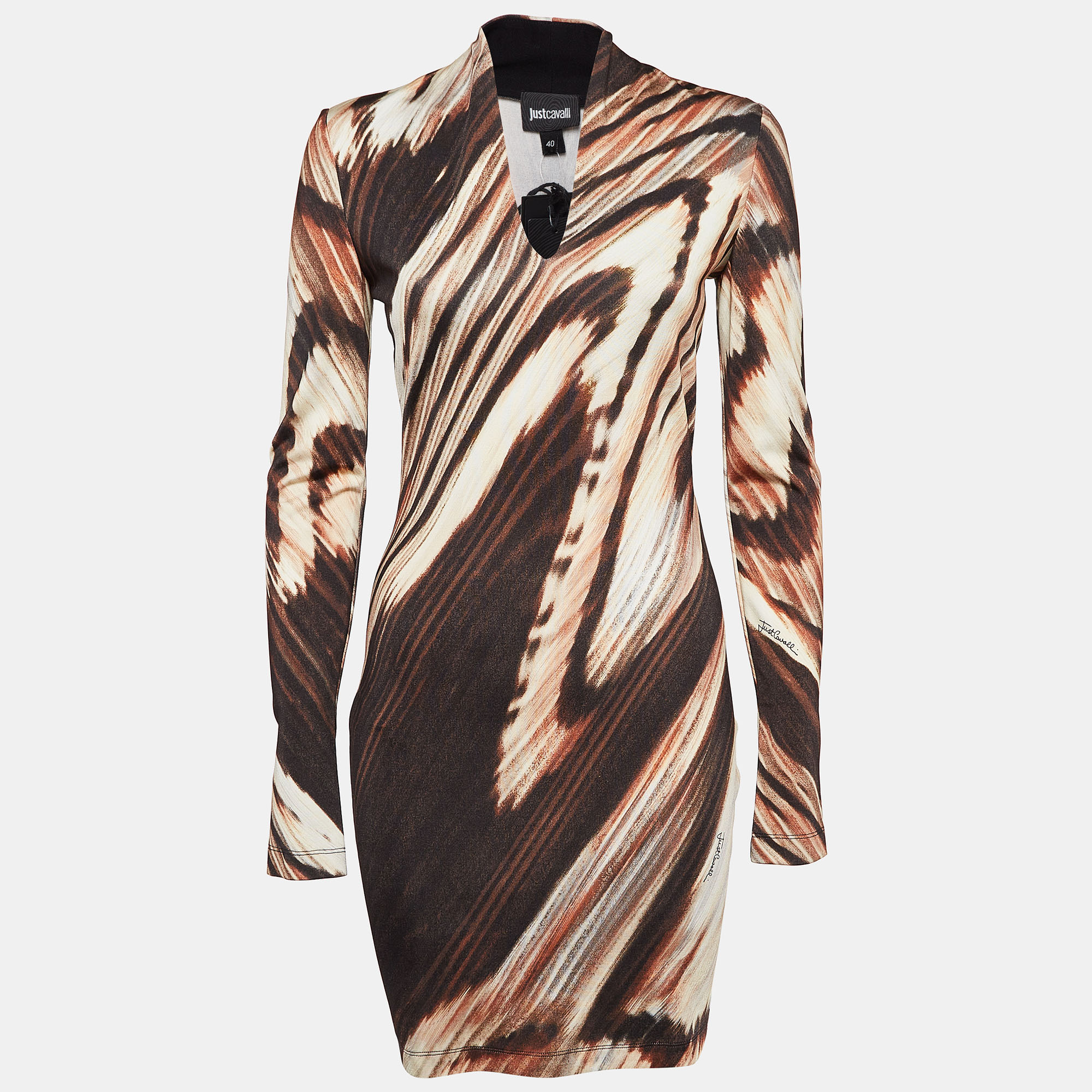 

Just Cavalli Brown Printed V-Neck Mini Dress S