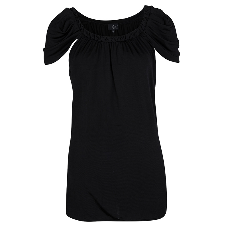 Pre Owned Just Cavalli Black Draped Sleeve Top L