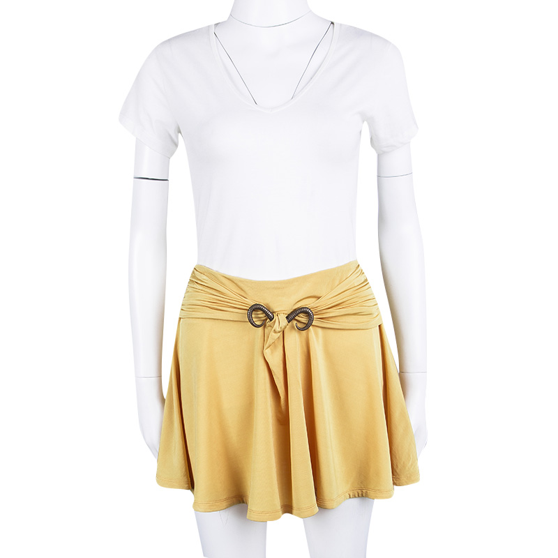 

Just Cavalli Mustard Yellow Bull Horn Buckle Detail Mini Skirt