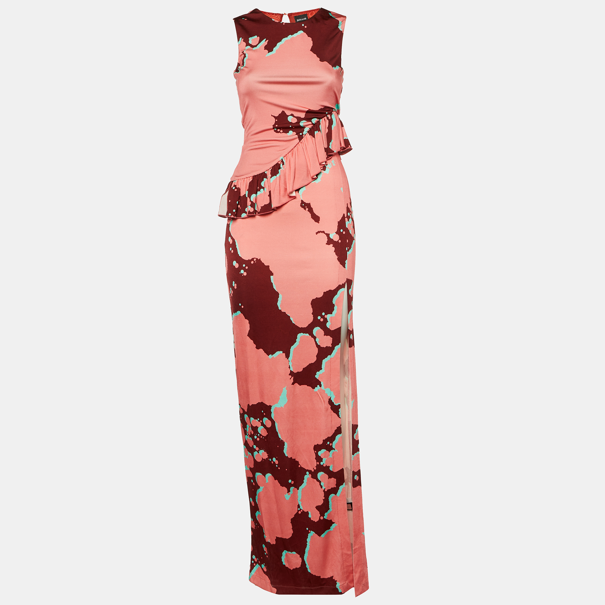 

Just Cavalli Pink Printed Jersey Ruffled Maxi Dress S