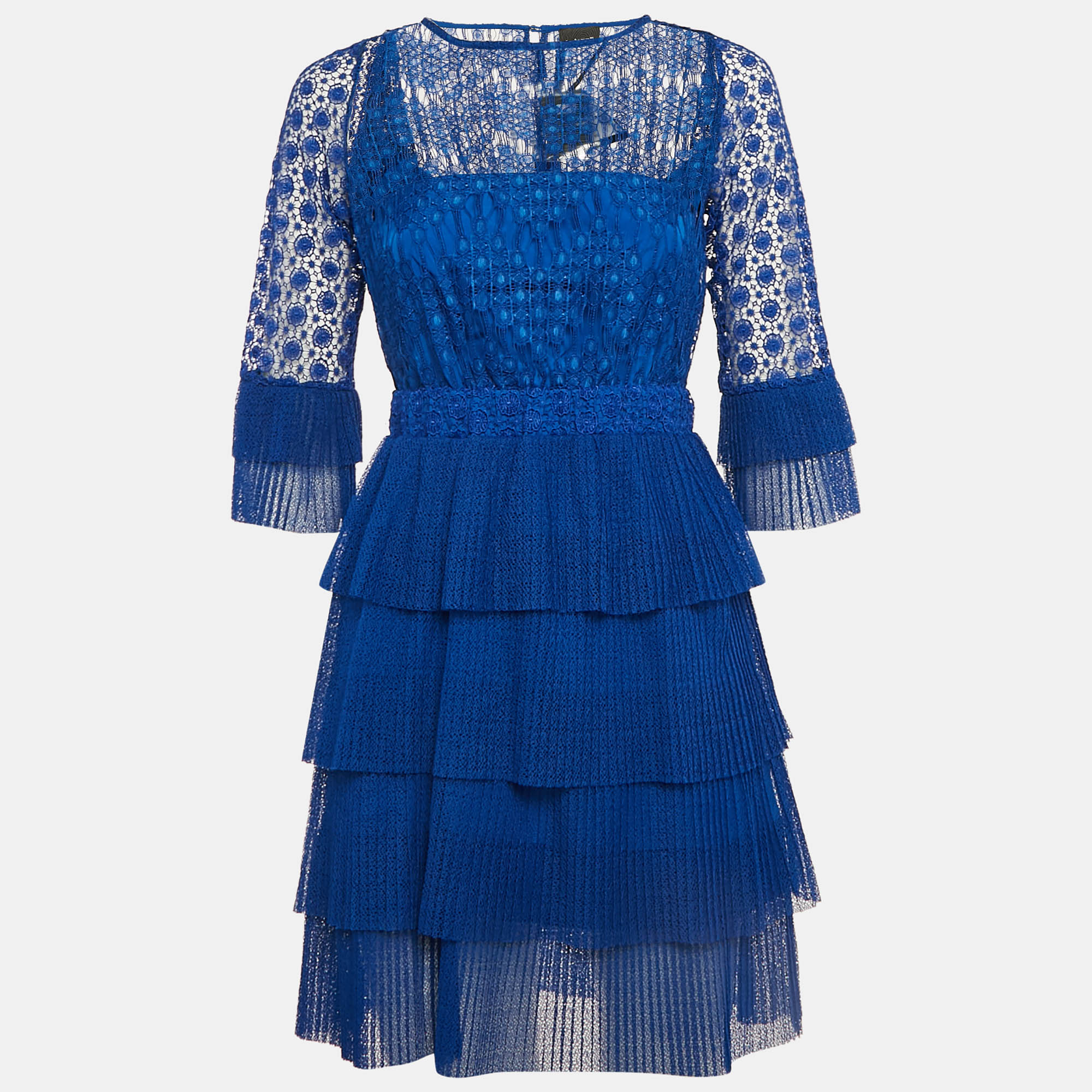 

Just Cavalli Blue Lace Tiered Mini Dress S