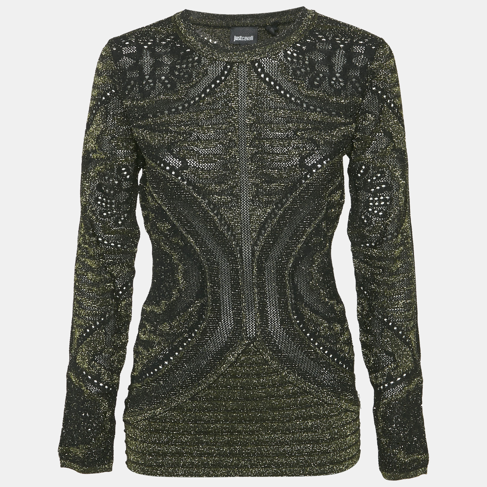 

Just Cavalli Metallic Patterned Lurex Knit Long Sleeve Top L