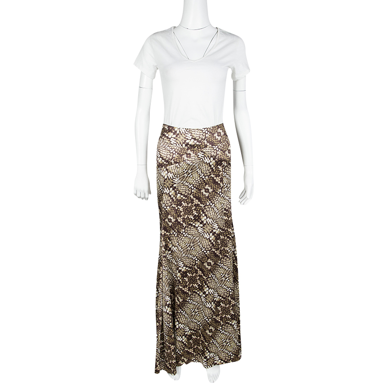 

Just Cavalli Animal Print Satin Flared Bottom Maxi Skirt, Brown