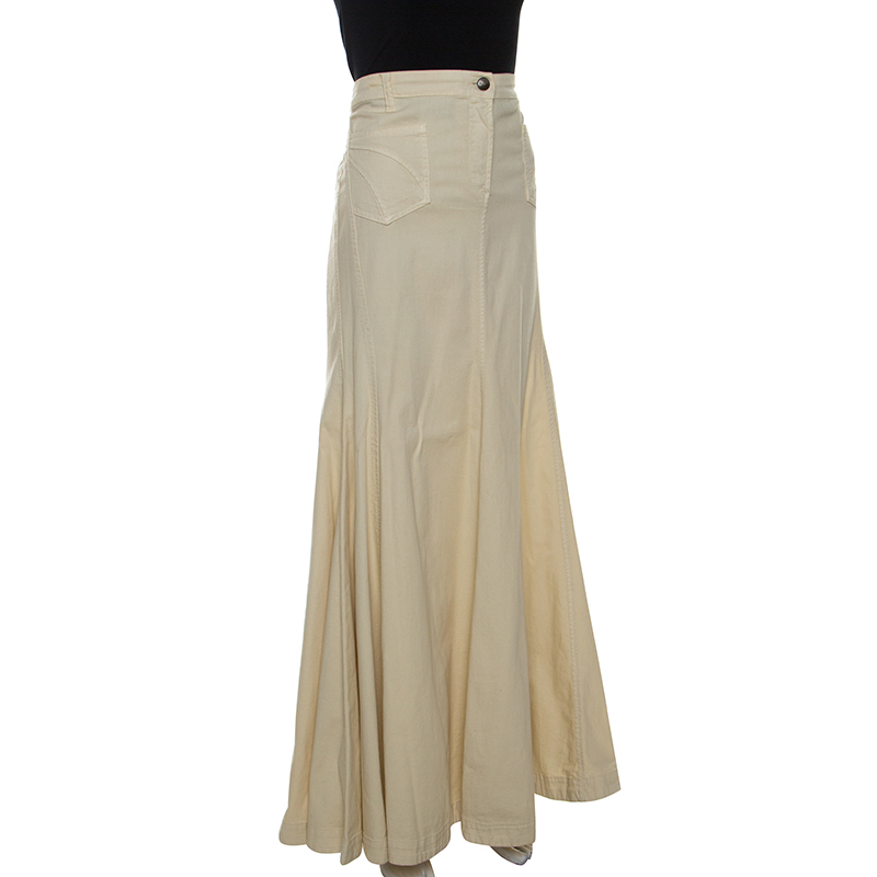 

Just Cavalli Cream Denim Flared Maxi Skirt