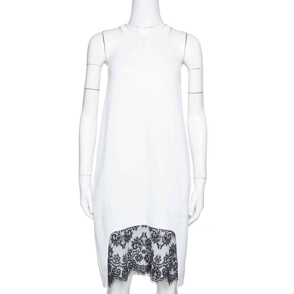 

Just Cavalli White Crepe Lace Trim Sleeveless Shift Dress M