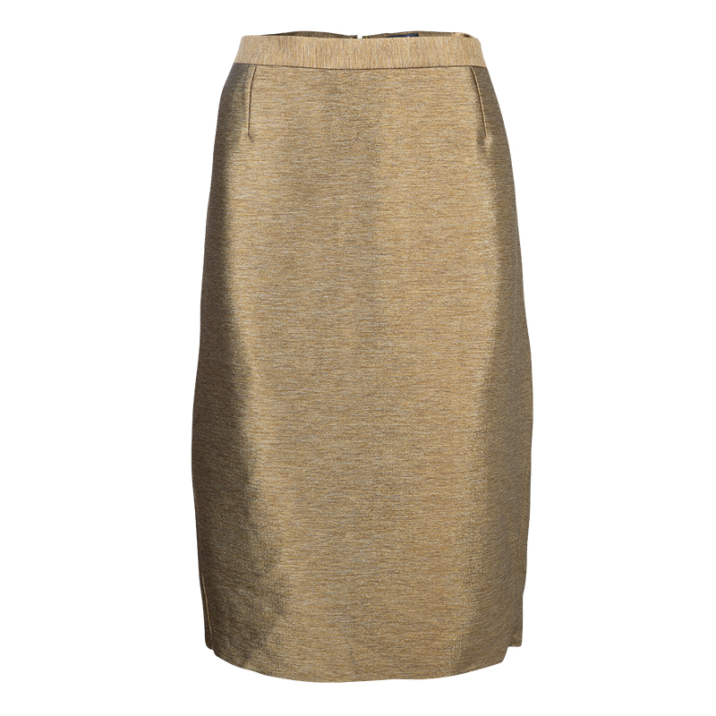 Pre Owned Just Cavalli Textured Gold Hourglass Back Panel Detail Skirt L