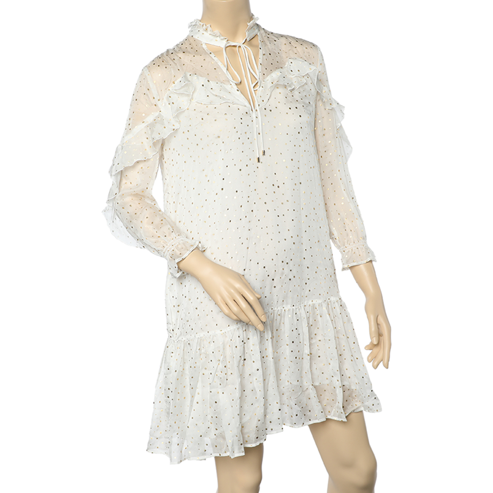 

Just Cavalli White Dot Printed Silk Ruffled Mini Dress