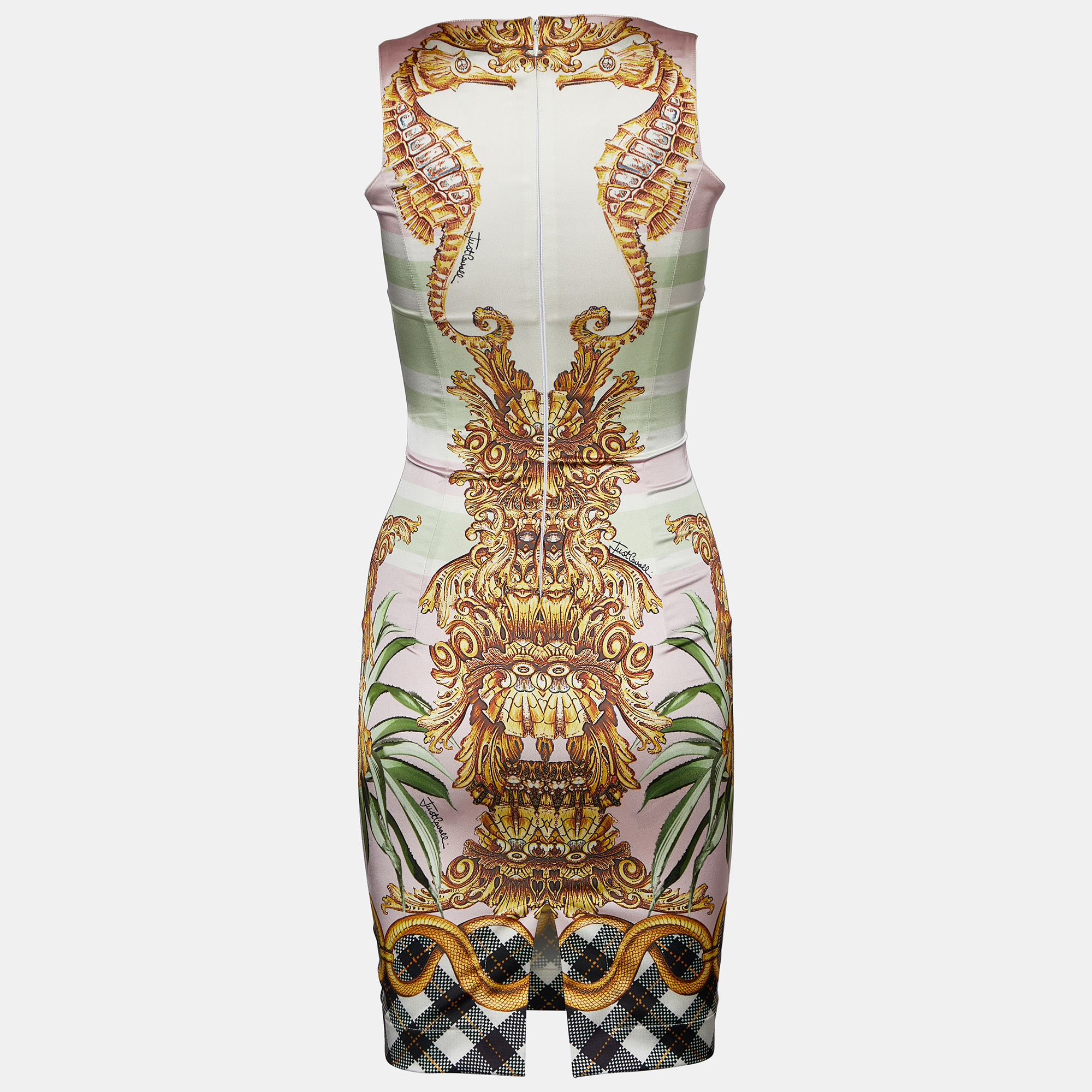 

Just Cavalli Light Pink Printed Satin Sleeveless Sheath Dress